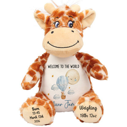 Blue Balloon & Moon New Baby Boy Personalised Teddy Bear
