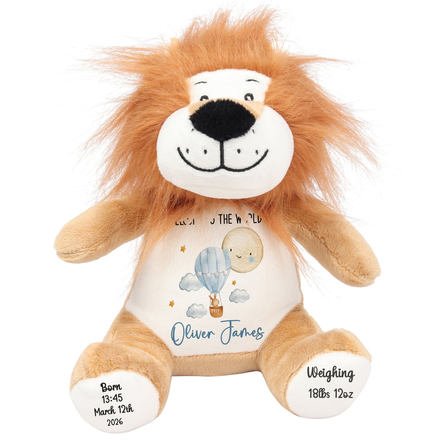Blue Balloon & Moon New Baby Boy Personalised Teddy Bear