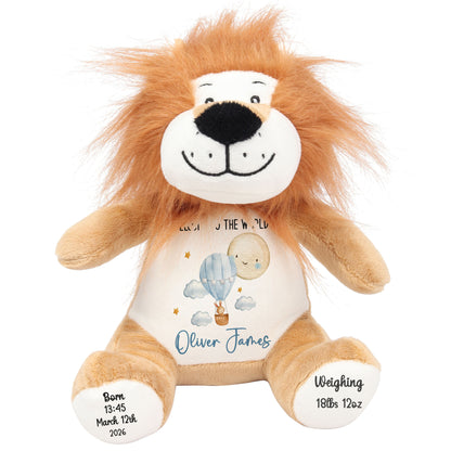 Blue Balloon & Moon New Baby Boy Personalised Teddy Bear