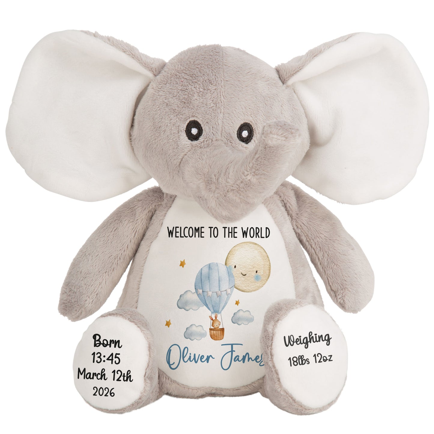 Blue Balloon & Moon New Baby Boy Personalised Teddy Bear