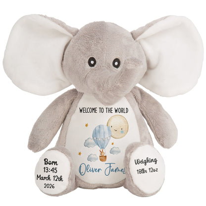 Blue Balloon & Moon New Baby Boy Personalised Teddy Bear