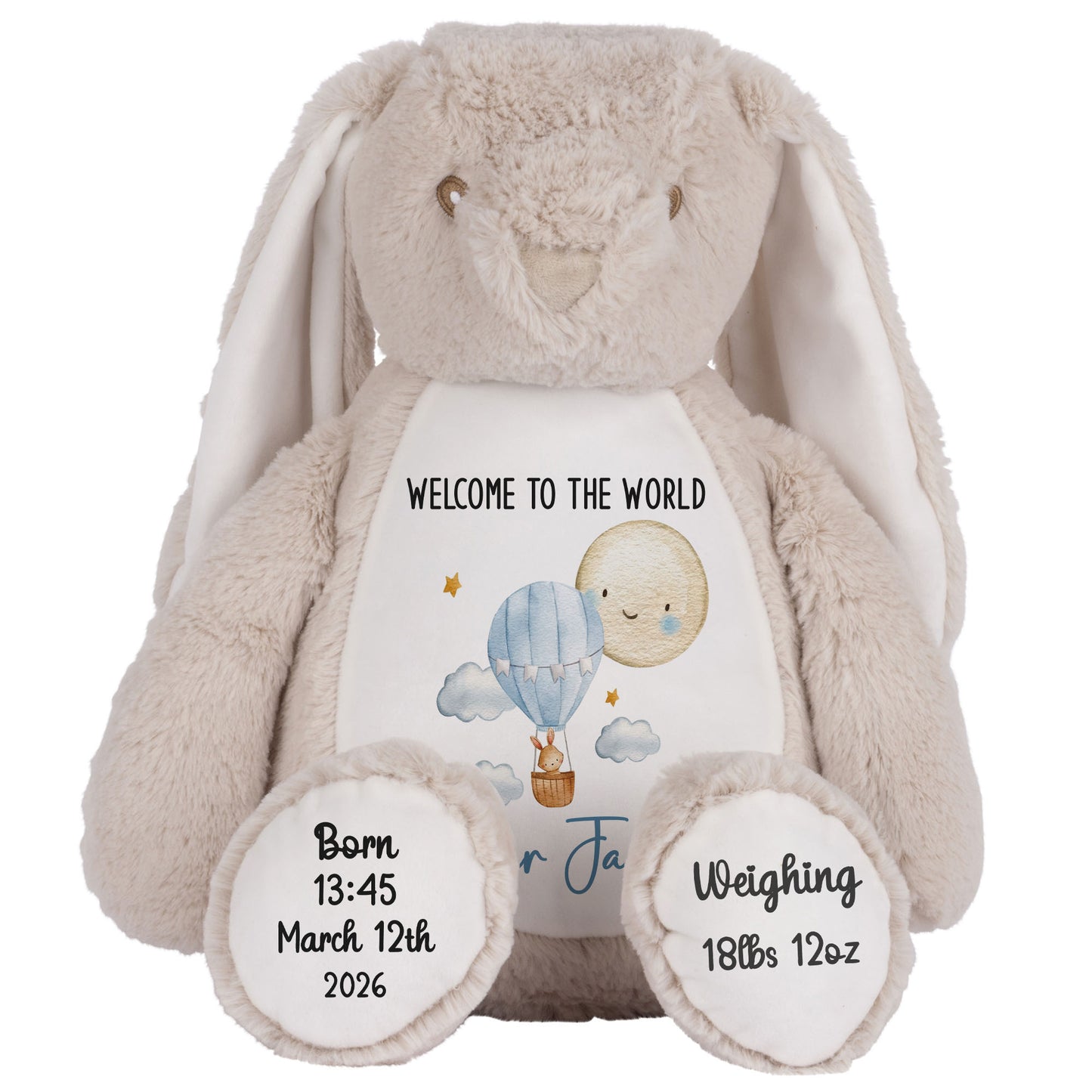 Blue Balloon & Moon New Baby Boy Personalised Teddy Bear