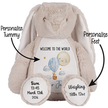 Plush bunny with customizable text on a white background STOCK-BUNNY-BROWN