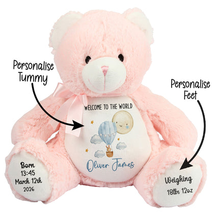 Pink teddy bear with customizable text on a white background STOCK-PINK