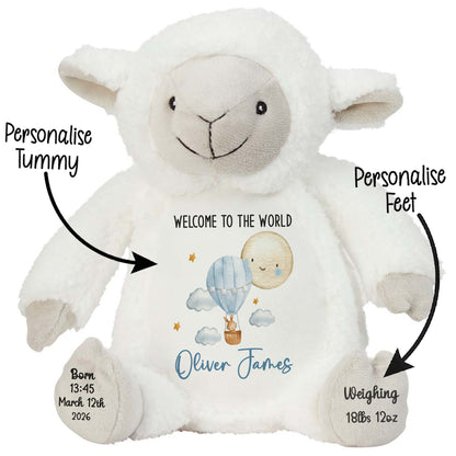 White lamb plush toy with customizable text on a white background STOCK-LAMB