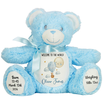 Blue Balloon & Moon New Baby Boy Personalised Teddy Bear
