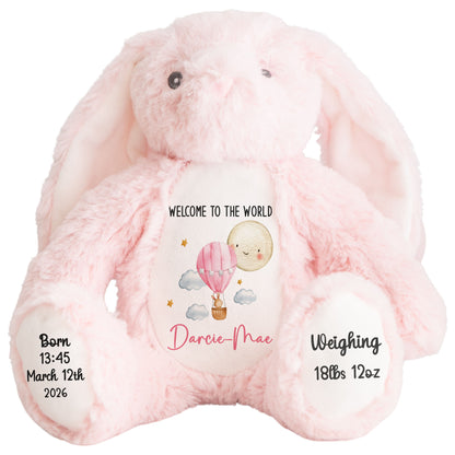 Pink Balloon & Moon New Baby Girl Personalised Teddy Bear