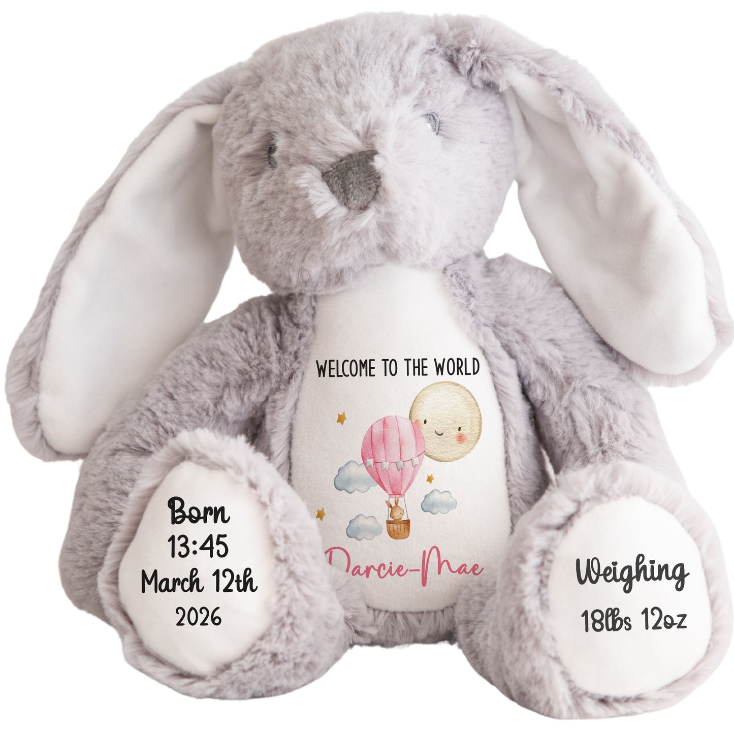 Pink Balloon & Moon New Baby Girl Personalised Teddy Bear