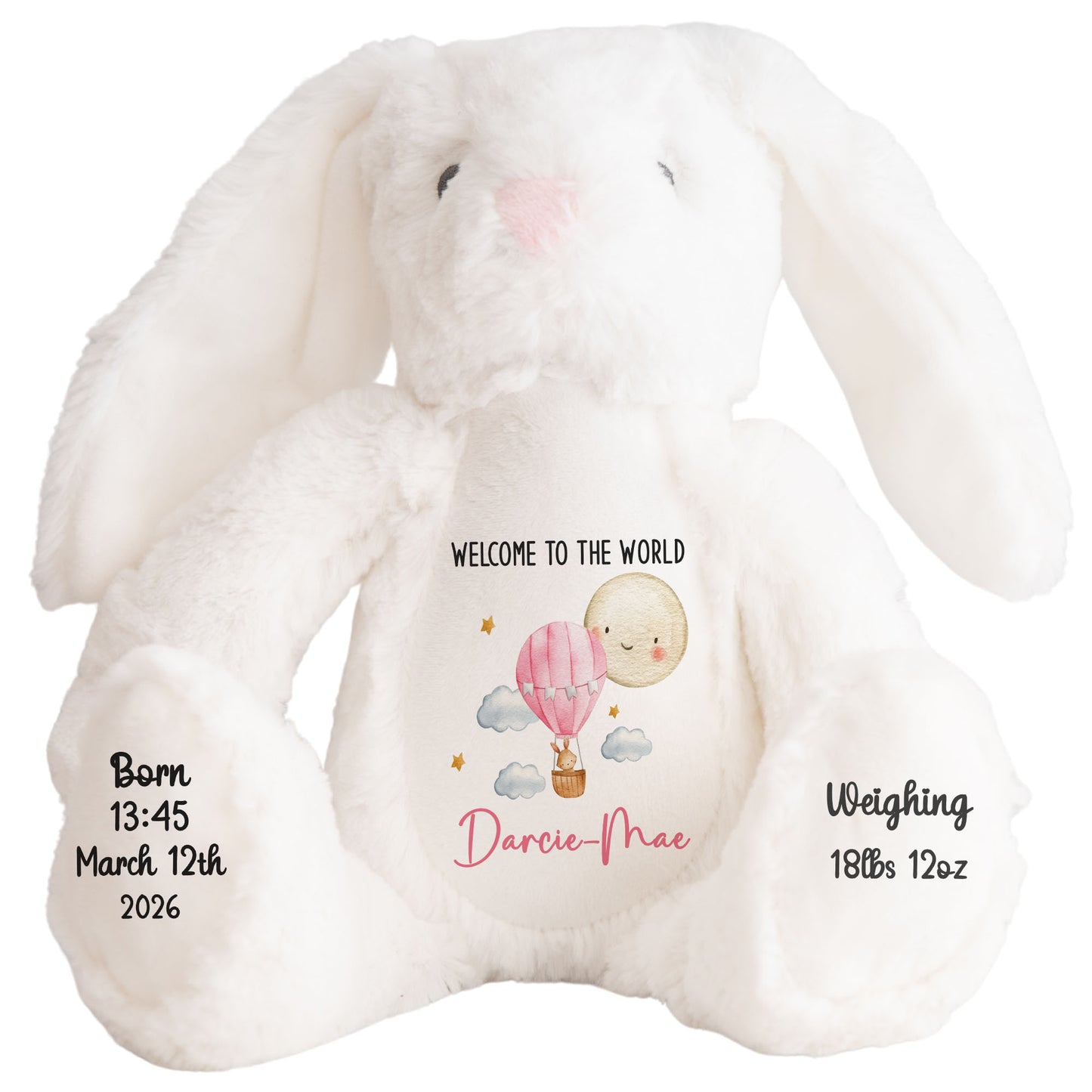 Pink Balloon & Moon New Baby Girl Personalised Teddy Bear
