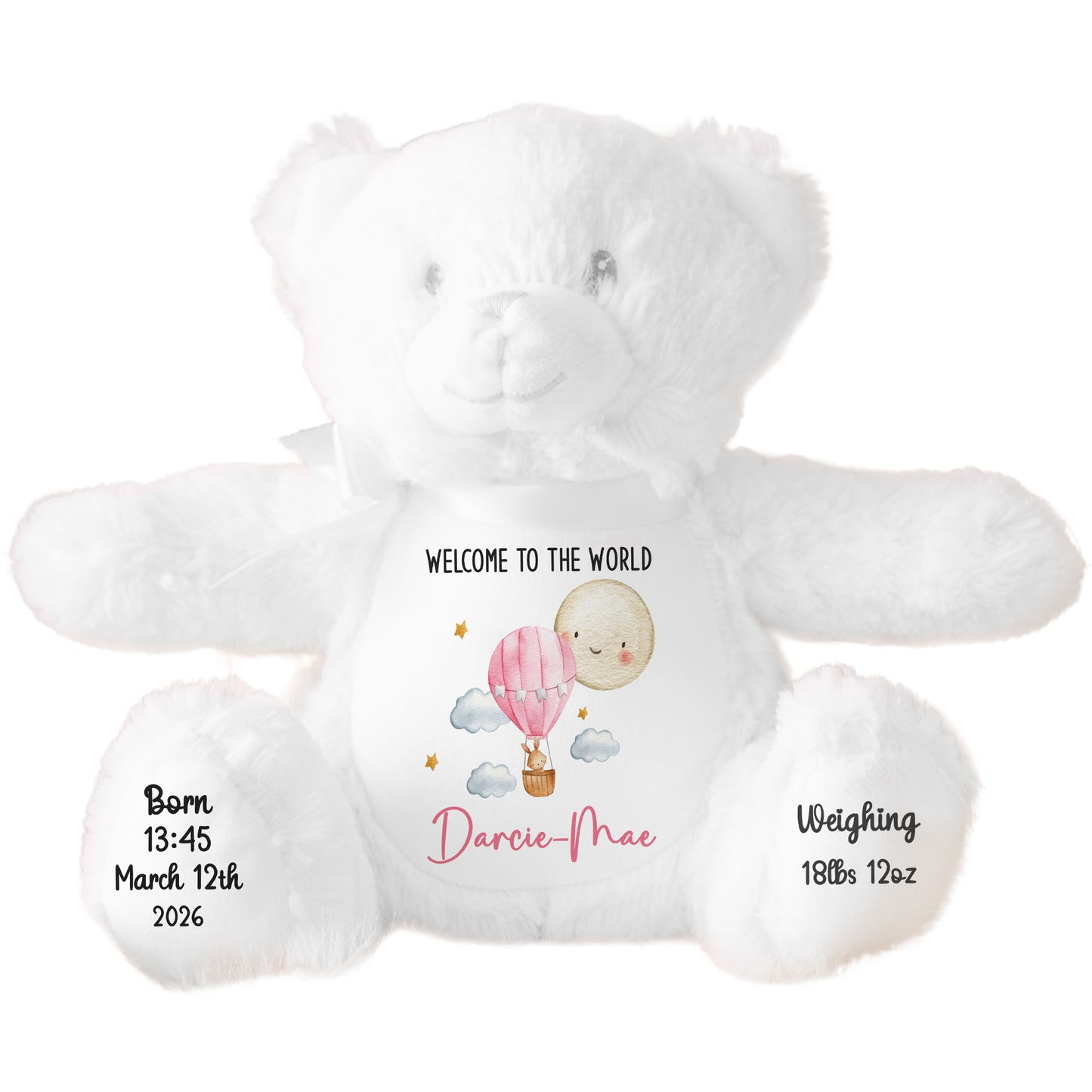 Pink Balloon & Moon New Baby Girl Personalised Teddy Bear