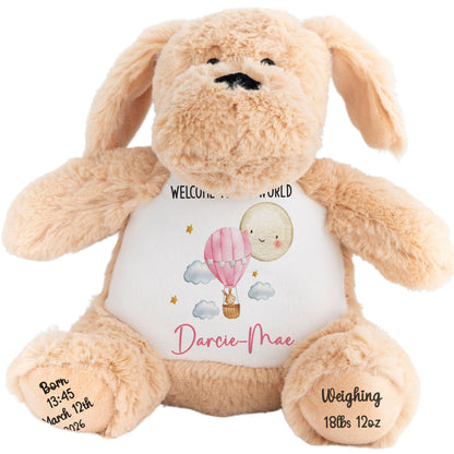 Pink Balloon & Moon New Baby Girl Personalised Teddy Bear