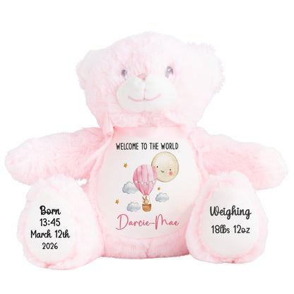 Pink Balloon & Moon New Baby Girl Personalised Teddy Bear
