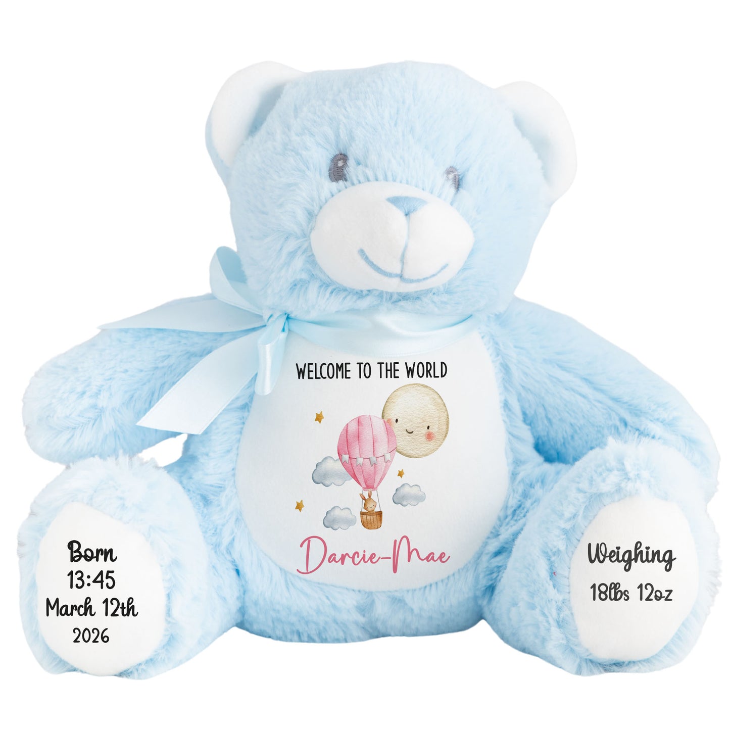 Pink Balloon & Moon New Baby Girl Personalised Teddy Bear