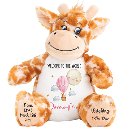 Pink Balloon & Moon New Baby Girl Personalised Teddy Bear