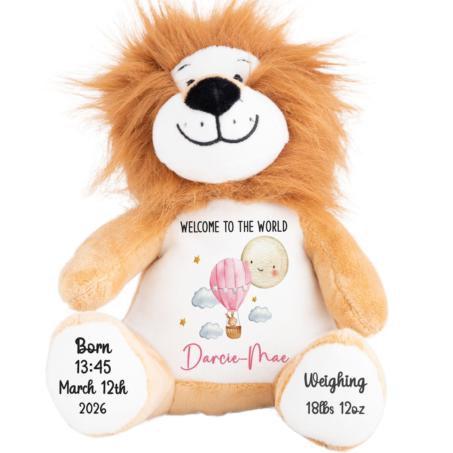 Pink Balloon & Moon New Baby Girl Personalised Teddy Bear