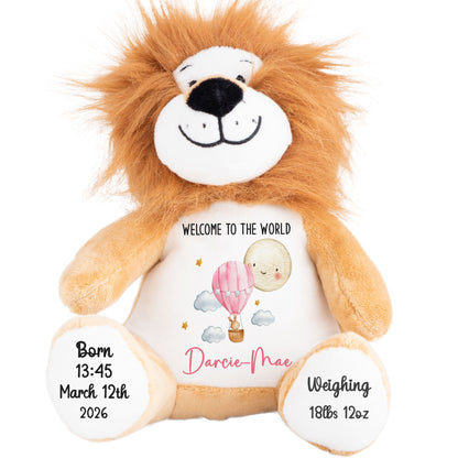 Pink Balloon & Moon New Baby Girl Personalised Teddy Bear