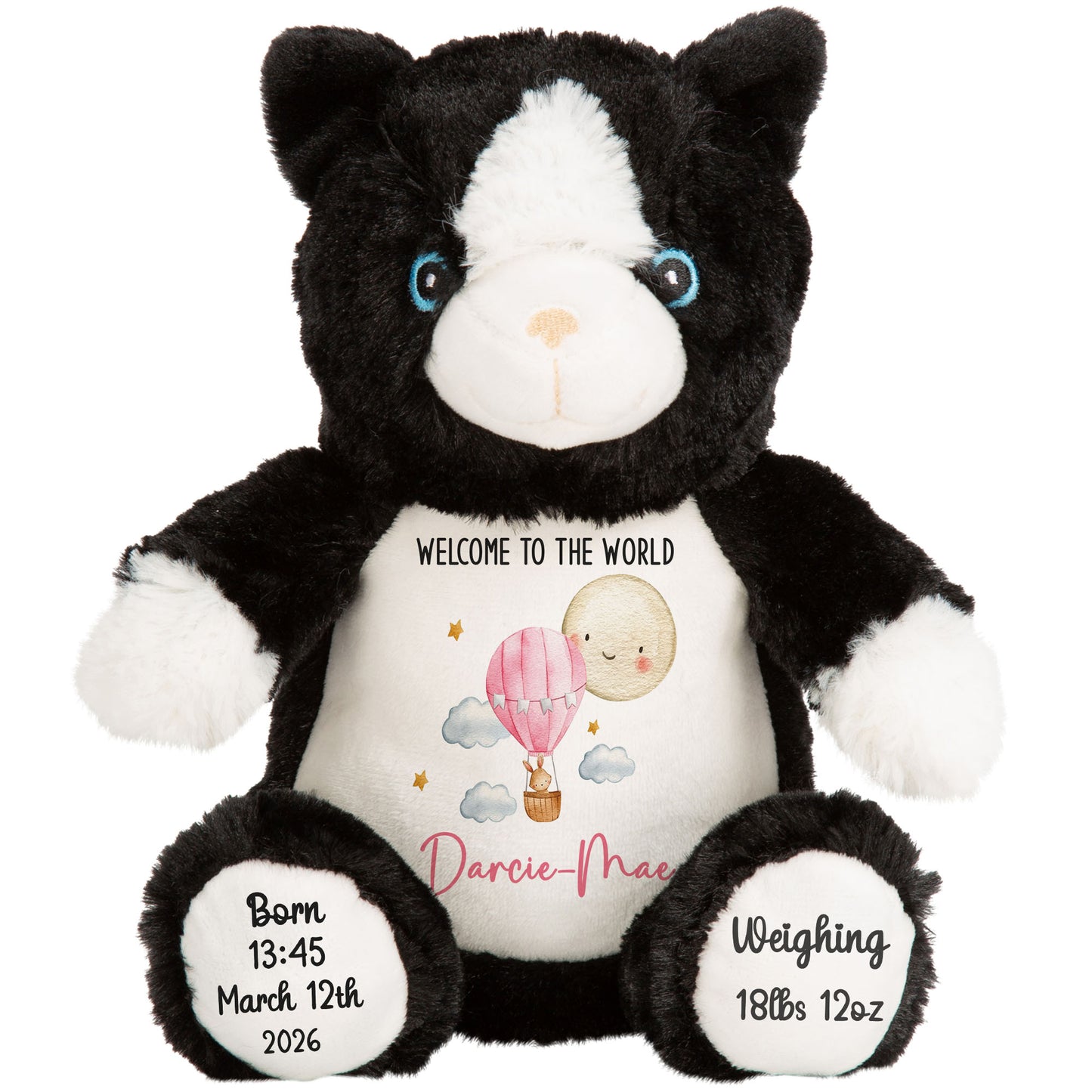 Pink Balloon & Moon New Baby Girl Personalised Teddy Bear