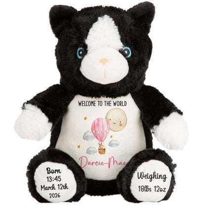 Pink Balloon & Moon New Baby Girl Personalised Teddy Bear
