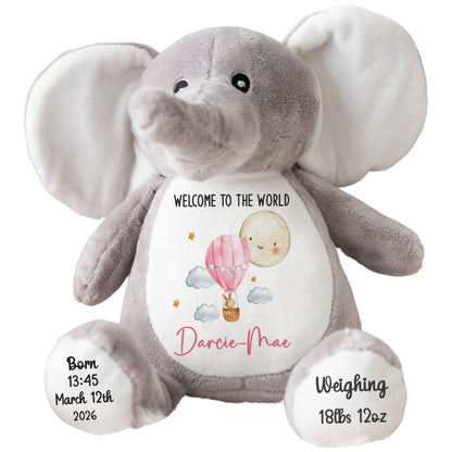 Pink Balloon & Moon New Baby Girl Personalised Teddy Bear