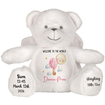 Pink Balloon & Moon New Baby Girl Personalised Teddy Bear