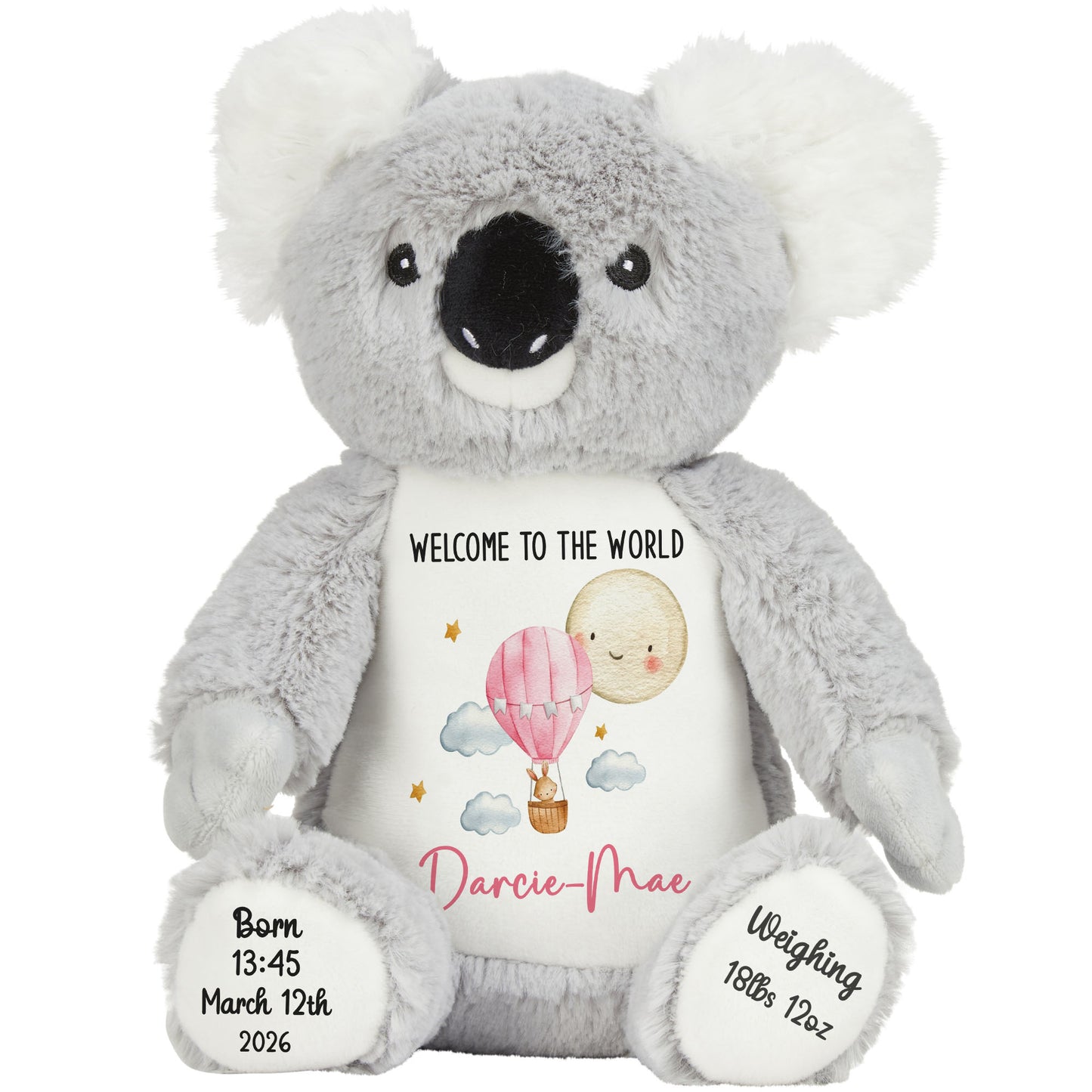 Pink Balloon & Moon New Baby Girl Personalised Teddy Bear