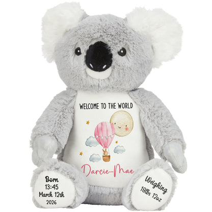 Pink Balloon & Moon New Baby Girl Personalised Teddy Bear