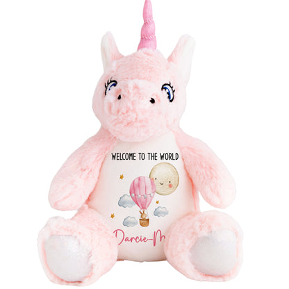 Pink Balloon & Moon New Baby Girl Personalised Teddy Bear