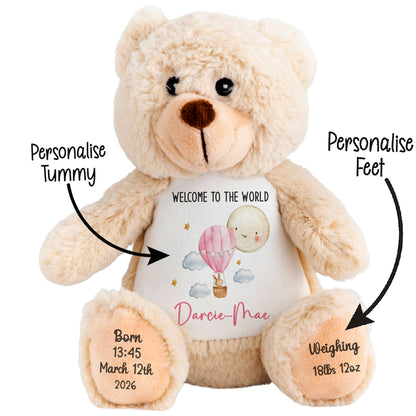 Beige teddy bear with a personalized t-shirt on a white background STOCK-CLASSIC-BROWN