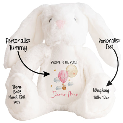 White plush toy with customizable text on a white background STOCK-BUNNY-WHITE