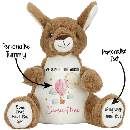 Plush kangaroo toy with customizable elements on a white background STOCK-KANGAROO