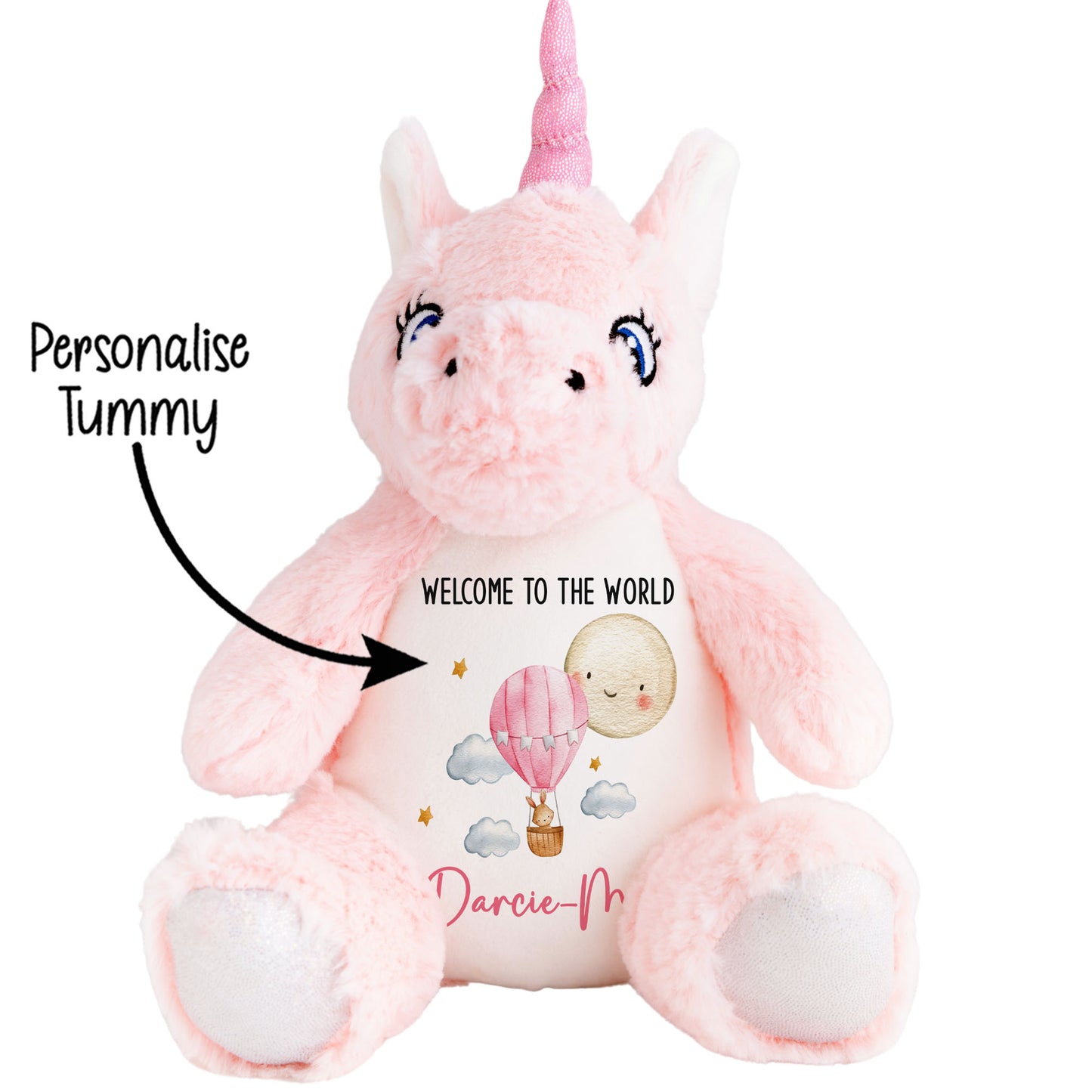 Pink Balloon & Moon New Baby Girl Personalised Teddy Bear