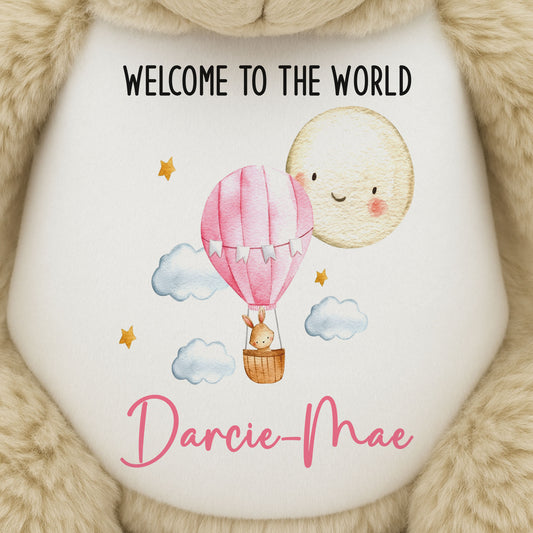 Pink Balloon & Moon New Baby Girl Personalised Teddy Bear