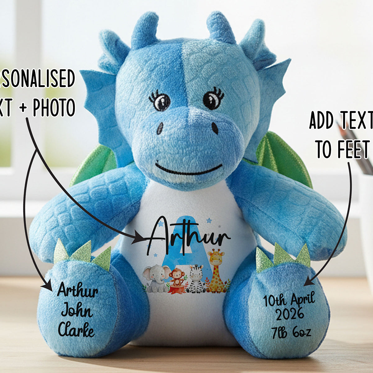 blue dragon teddy personalised teddy bear