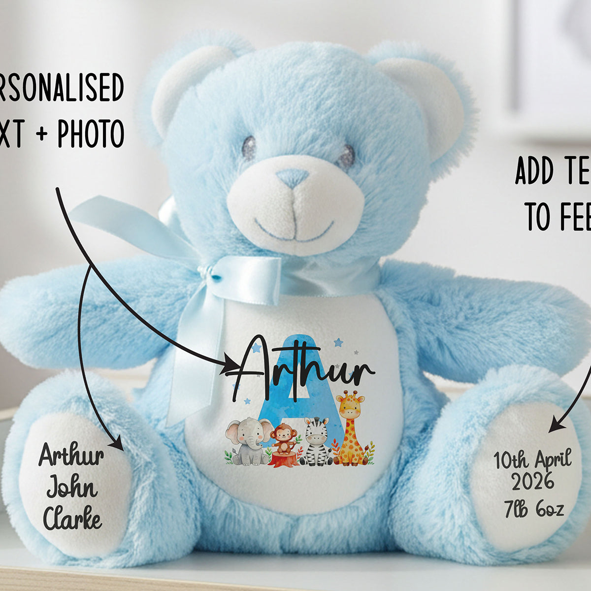 blue teddy bear personalised teddy bear