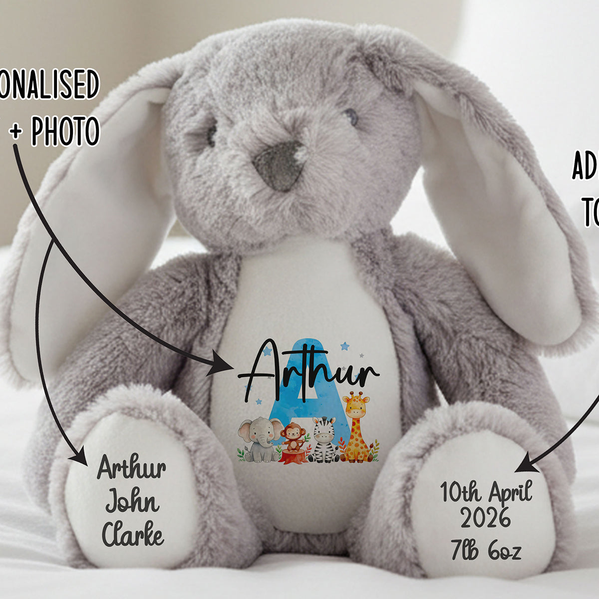 grey bunny teddy personalised teddy bear