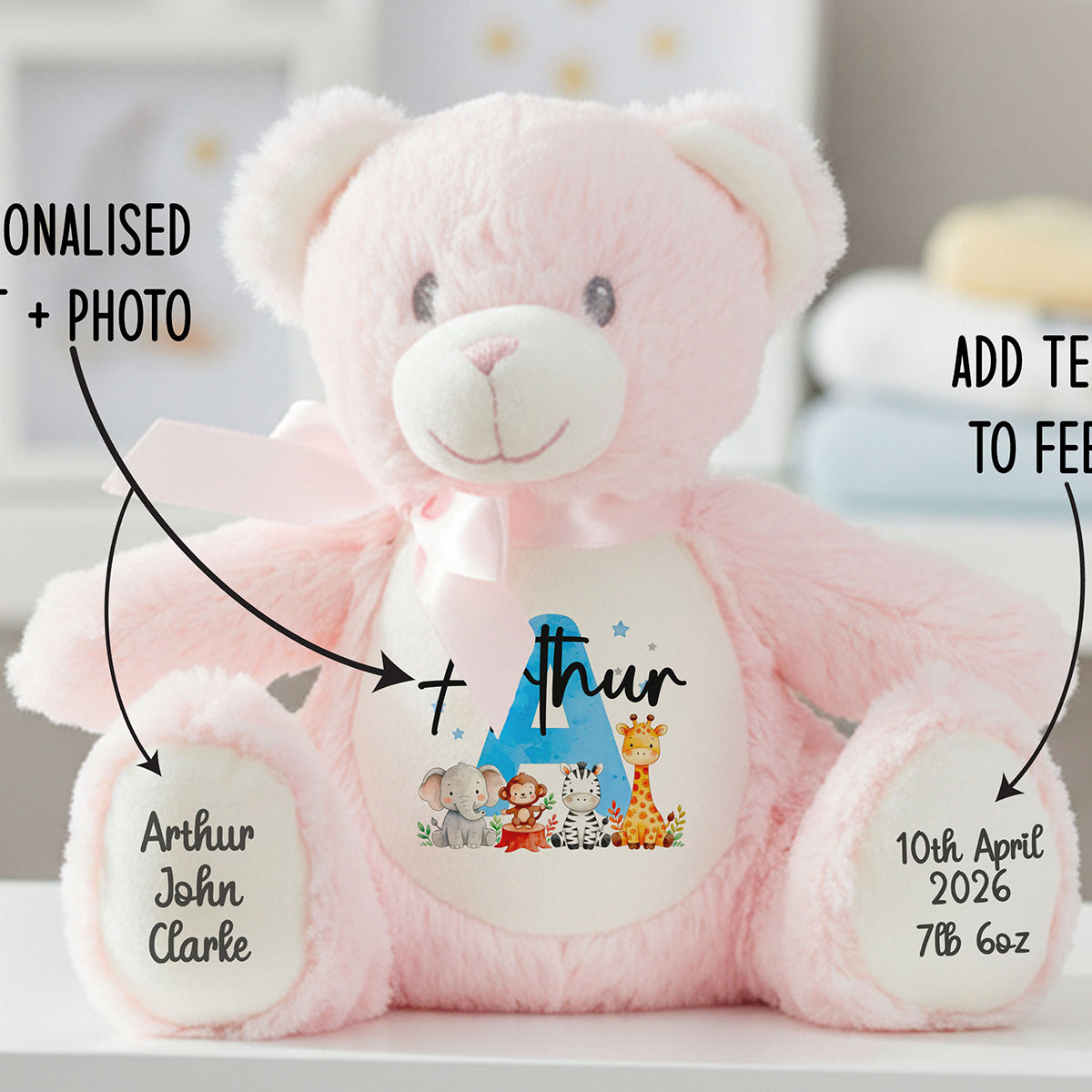 pink teddy bear personalised teddy bear