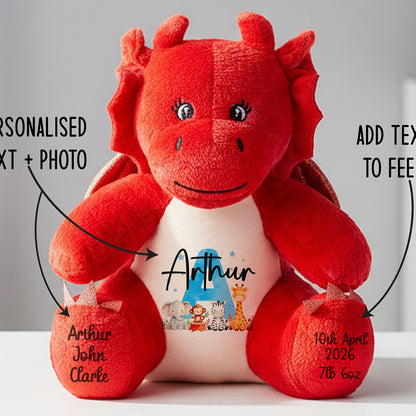 Personalised New Baby Boy Teddy Bear with Blue Letter Initial & Name Text - Animal Safari