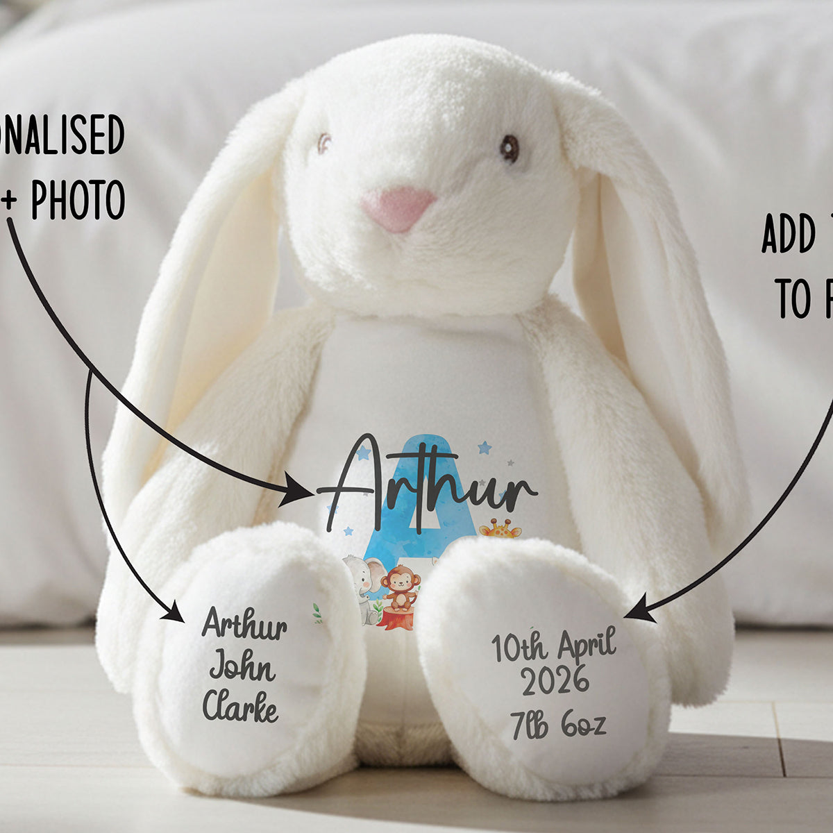 white bunny teddy personalised teddy bear