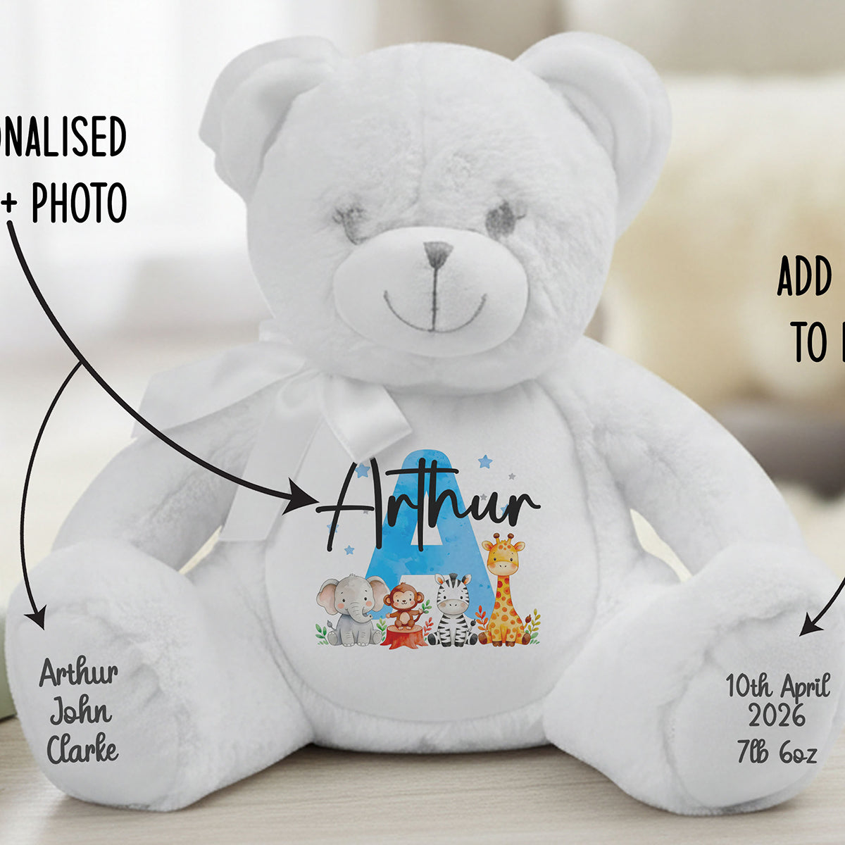 white teddy bear personalised teddy bear