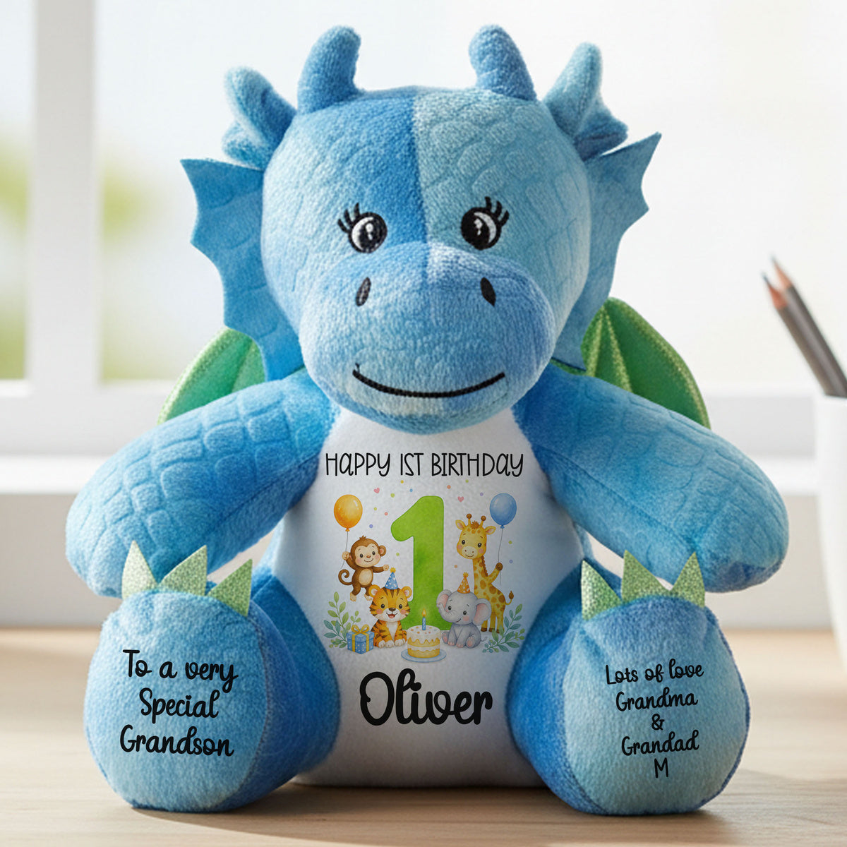 blue dragon teddy personalised teddy bear