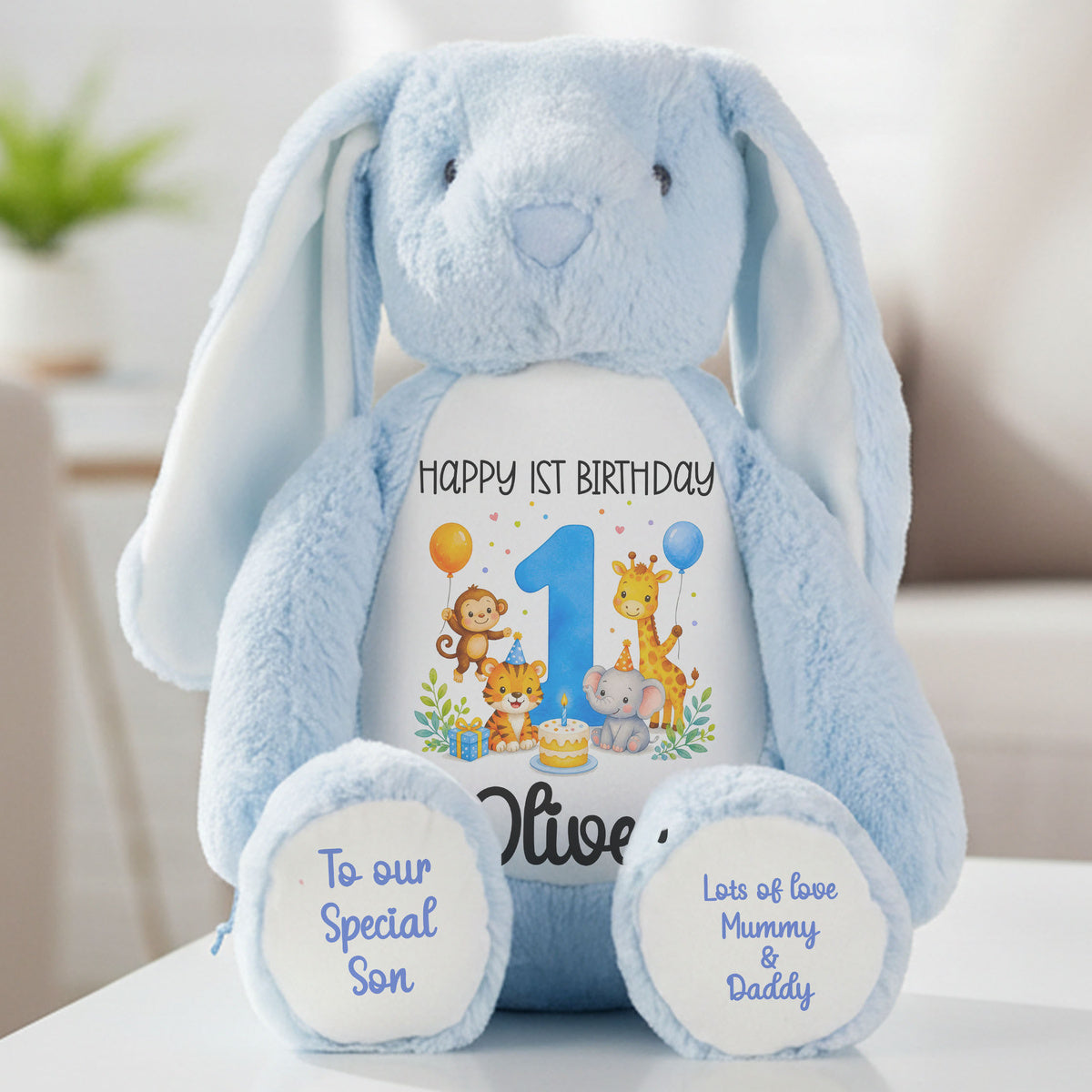 blue bunny teddy personalised teddy bear