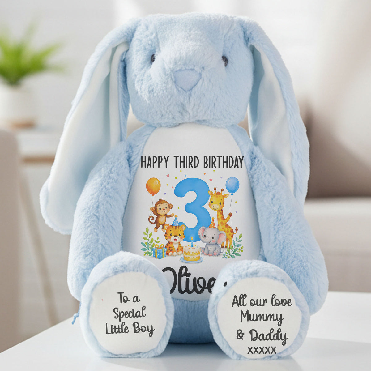 blue bunny teddy personalised teddy bear
