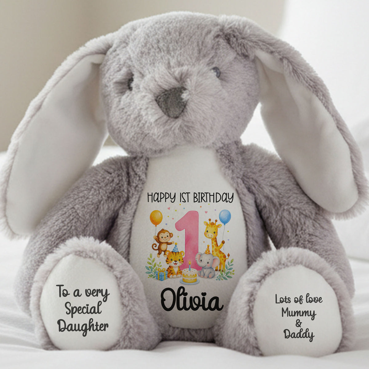 grey bunny teddy personalised teddy bear