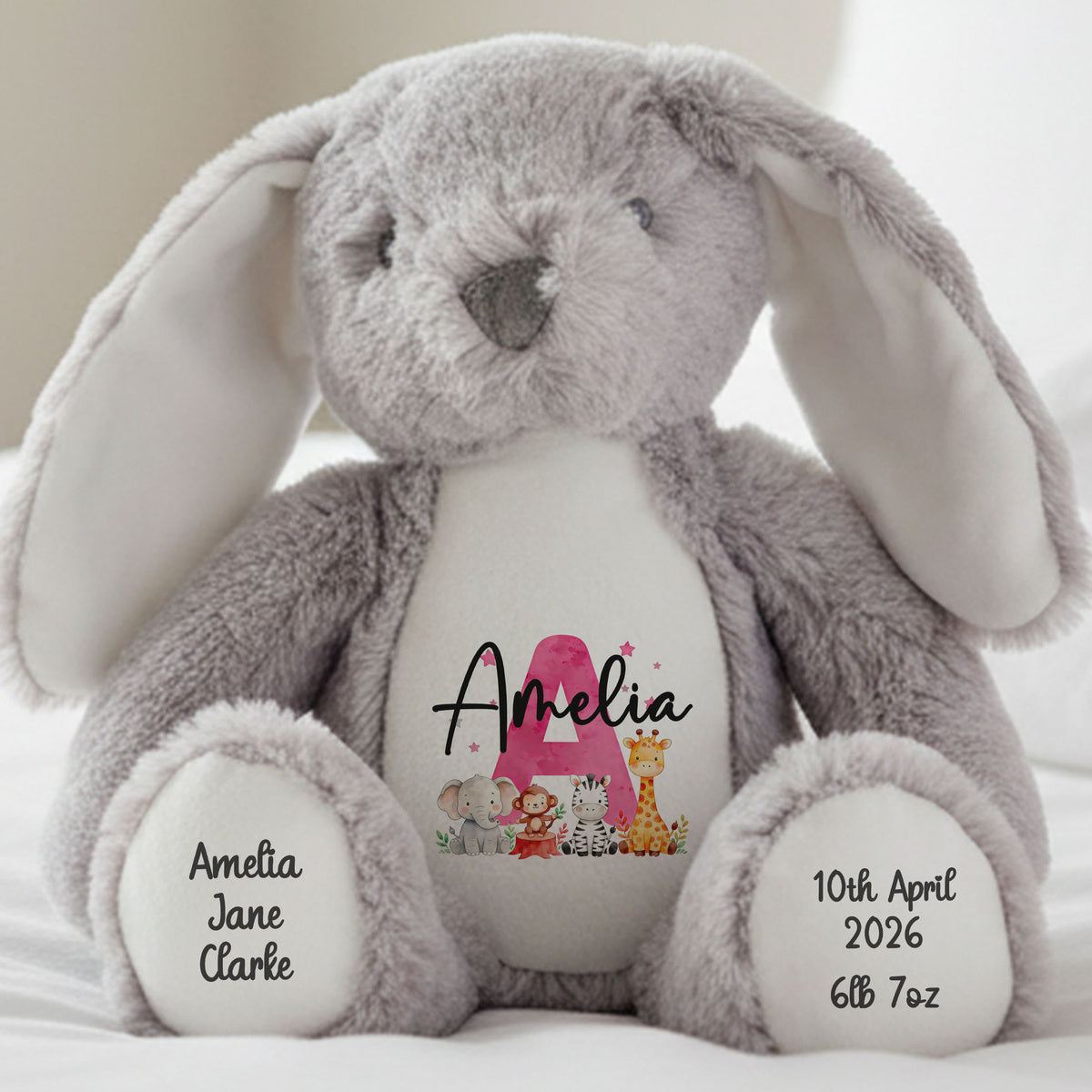 grey bunny teddy personalised teddy bear