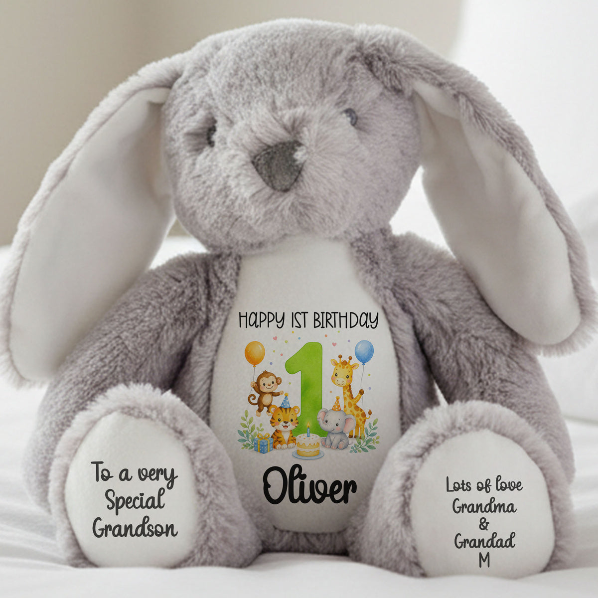 grey bunny teddy personalised teddy bear