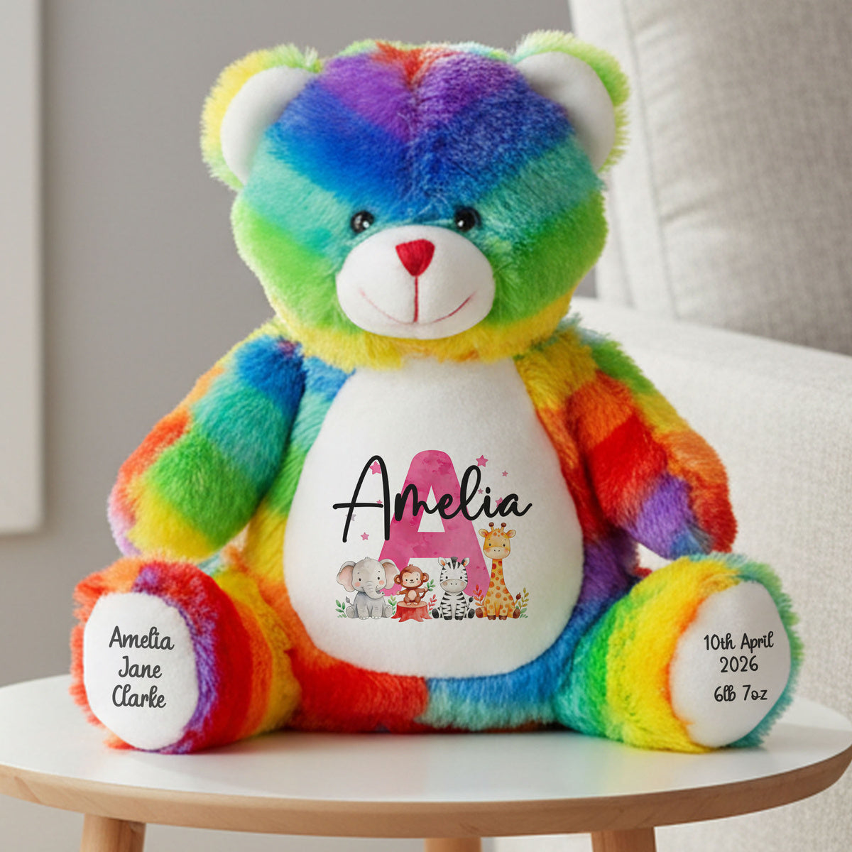 rainbow teddy bear personalised teddy bear