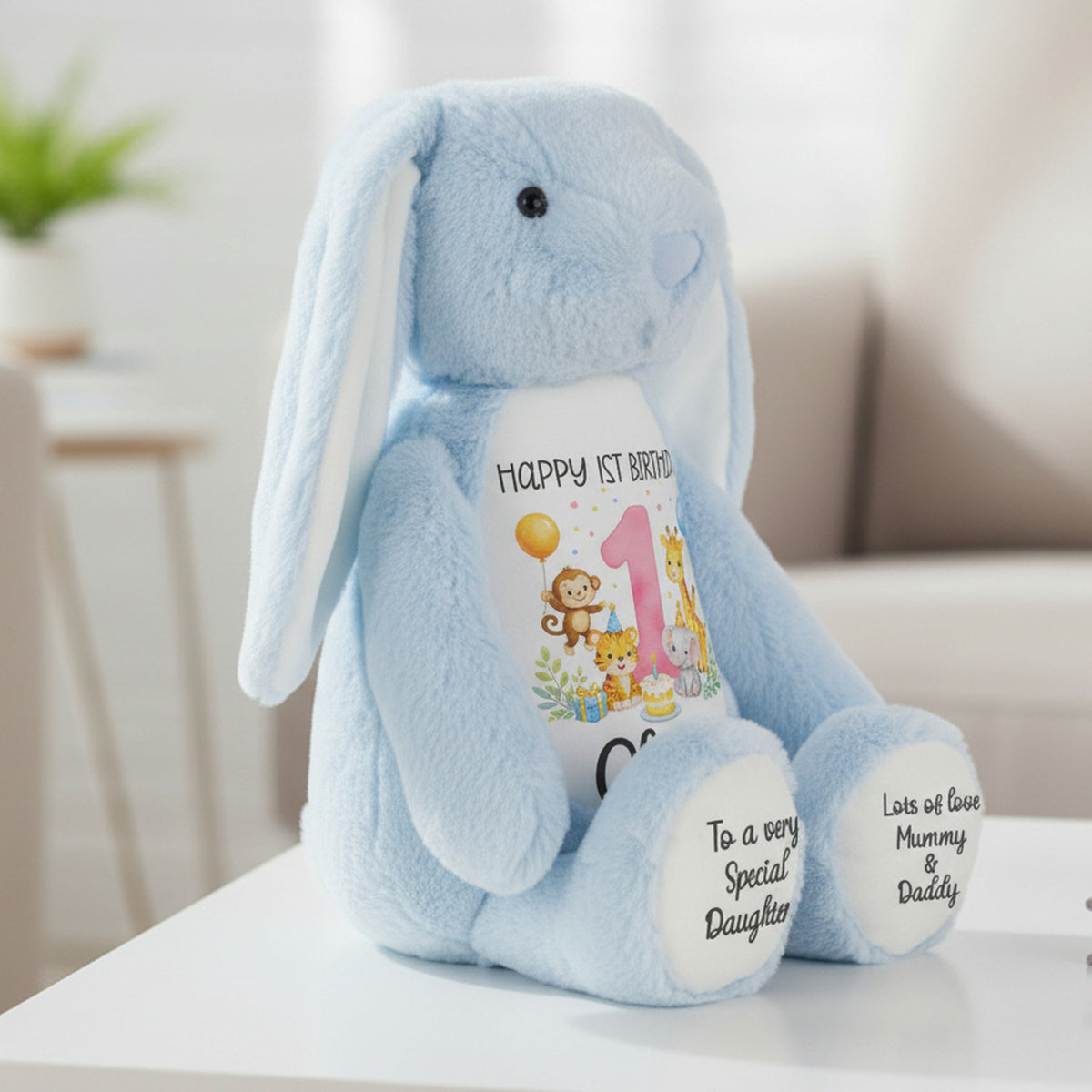 blue bunny teddy personalised teddy bear