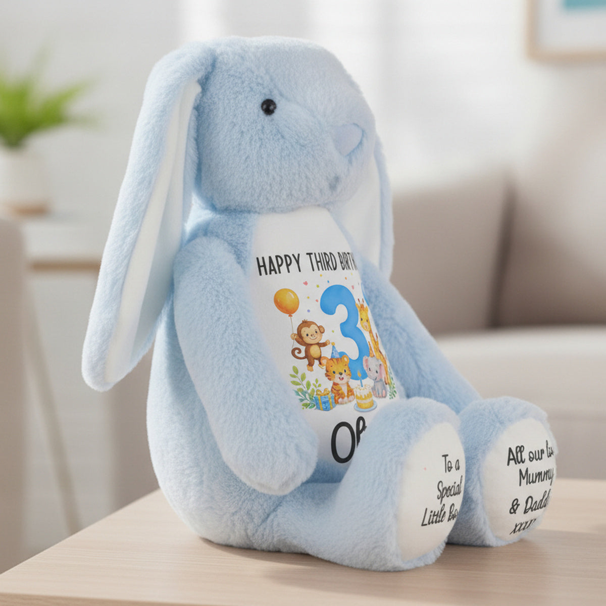 blue bunny teddy personalised teddy bear
