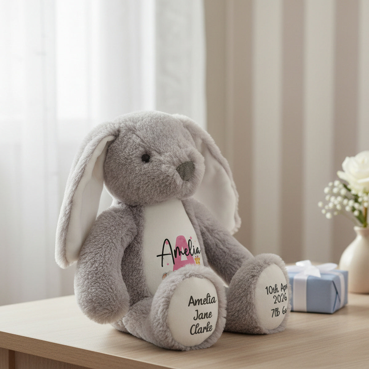 grey bunny teddy personalised teddy bear