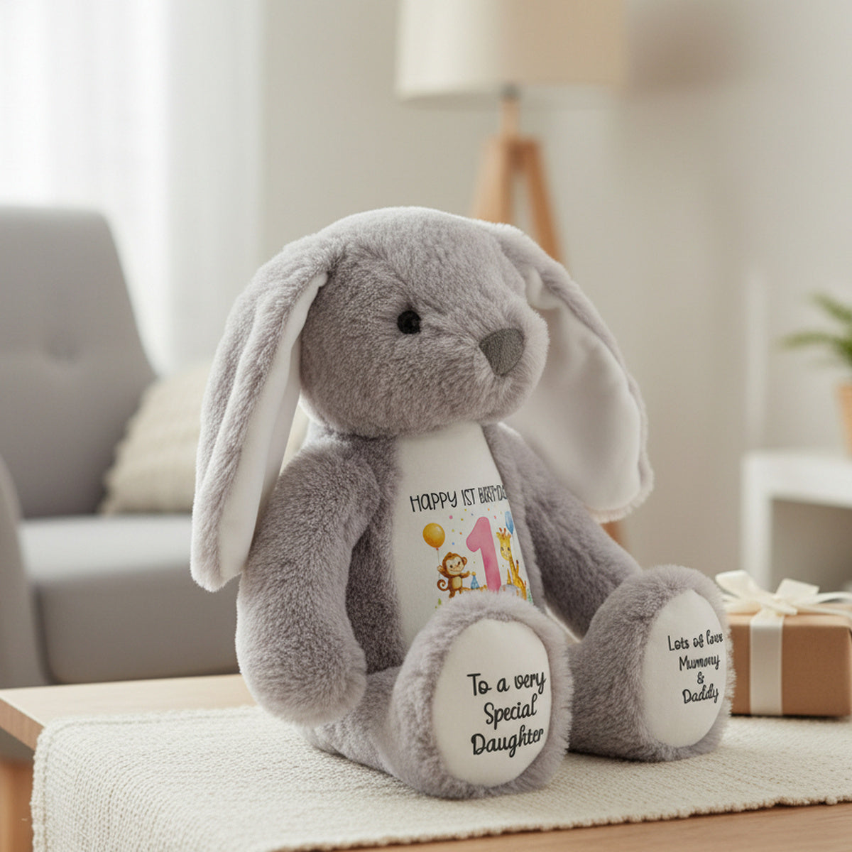 grey bunny teddy personalised teddy bear